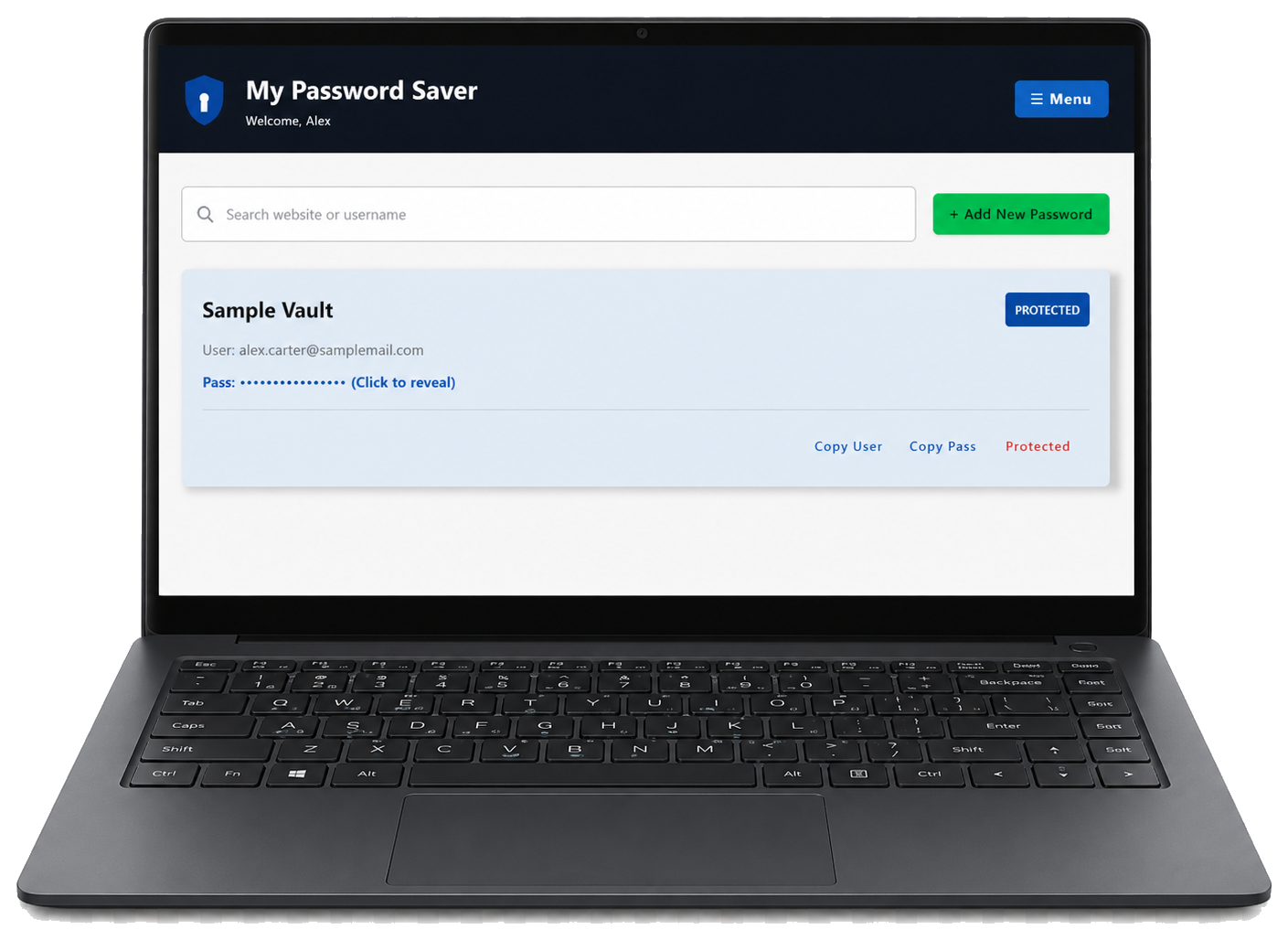 Password Saver desktop system interface