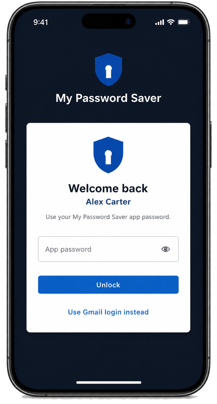 Password Saver mobile app display