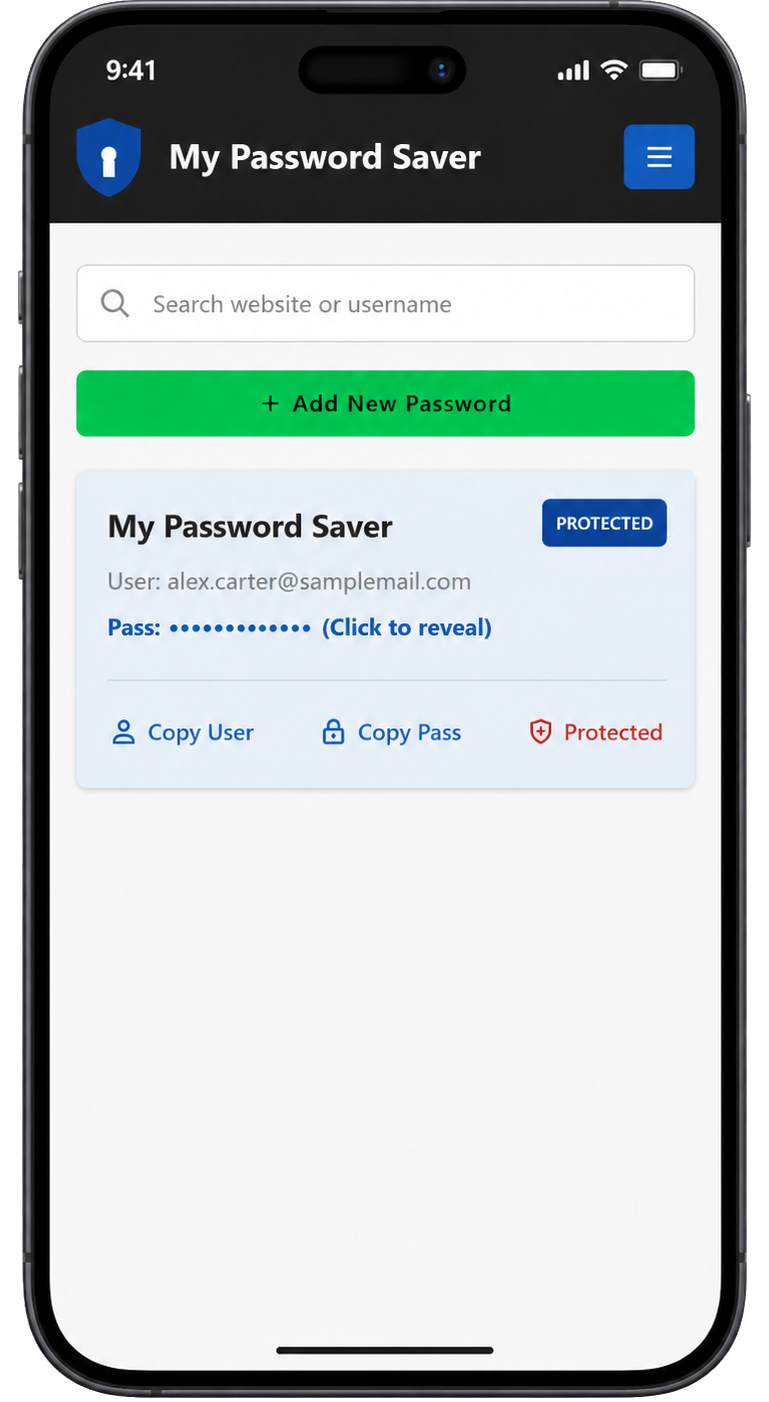 Password Saver Android interface