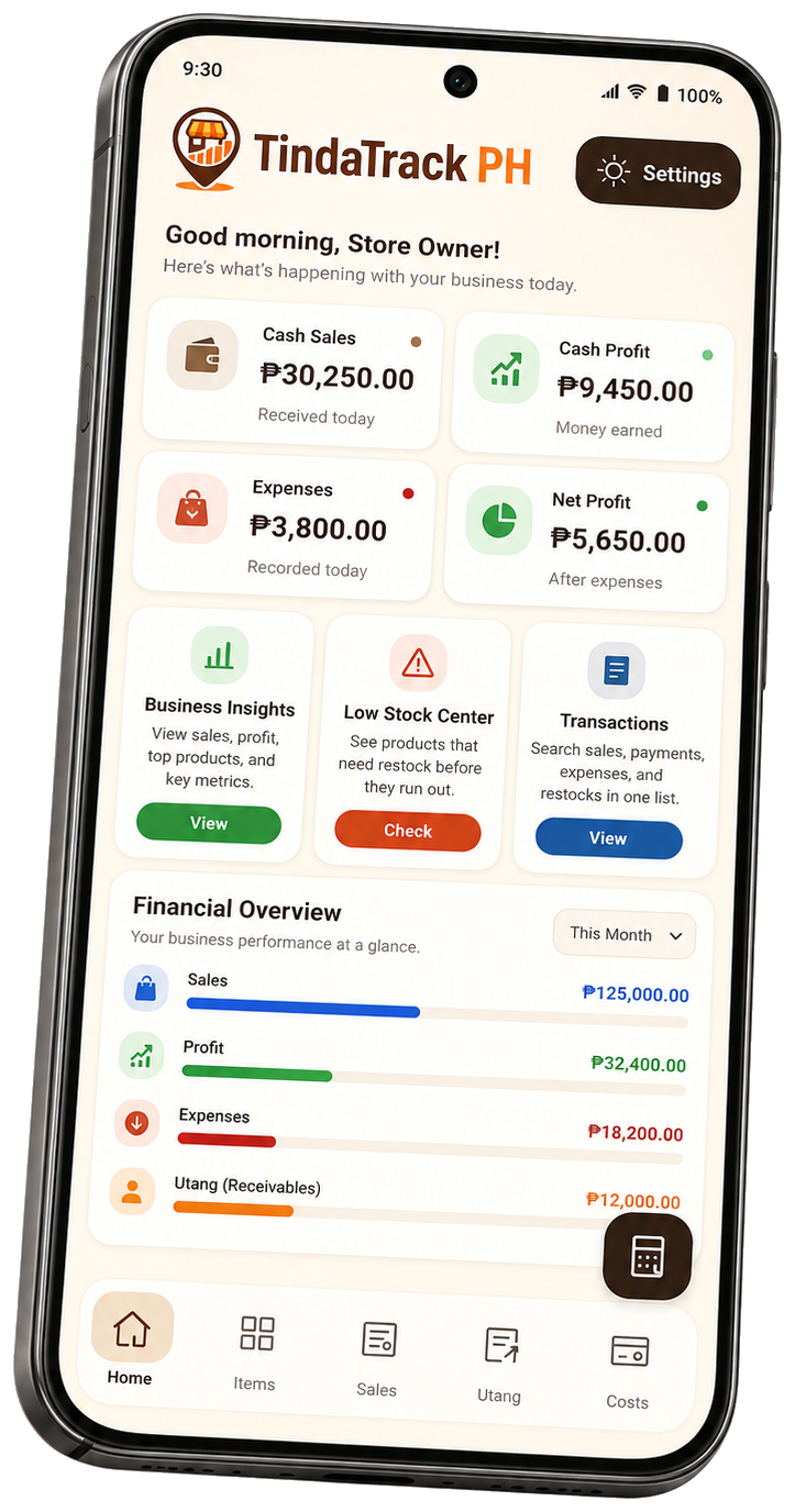 TindaTrack PH dashboard display