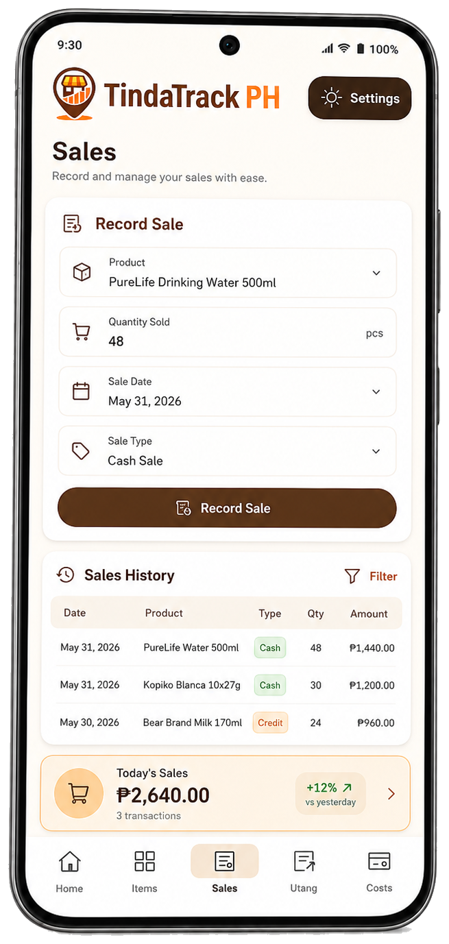 TindaTrack PH sales screen