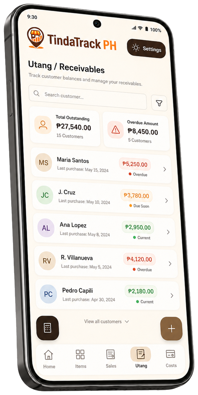 TindaTrack PH utang screen